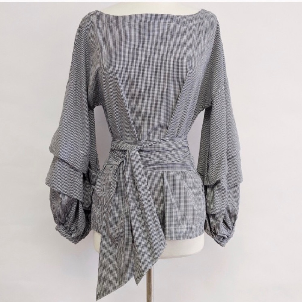 Max Jeans | Black&White Gingham Billow sleeve Top